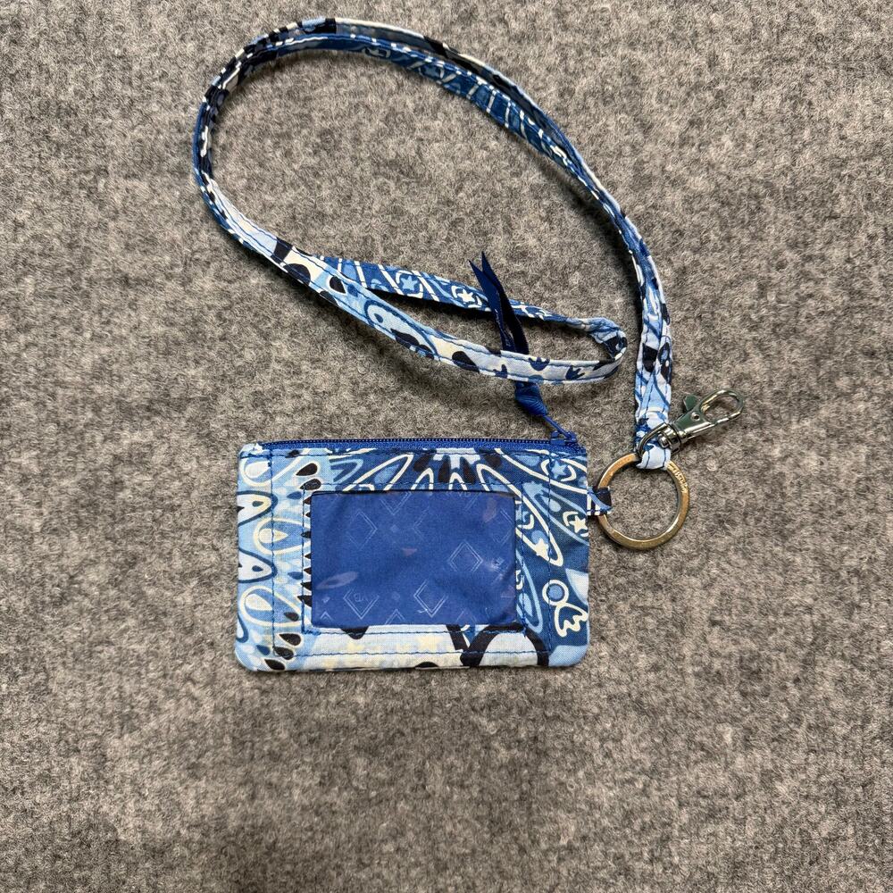 Vera Bradley Blue Star Medallion Zip ID Case‎ Lanyard Wallet